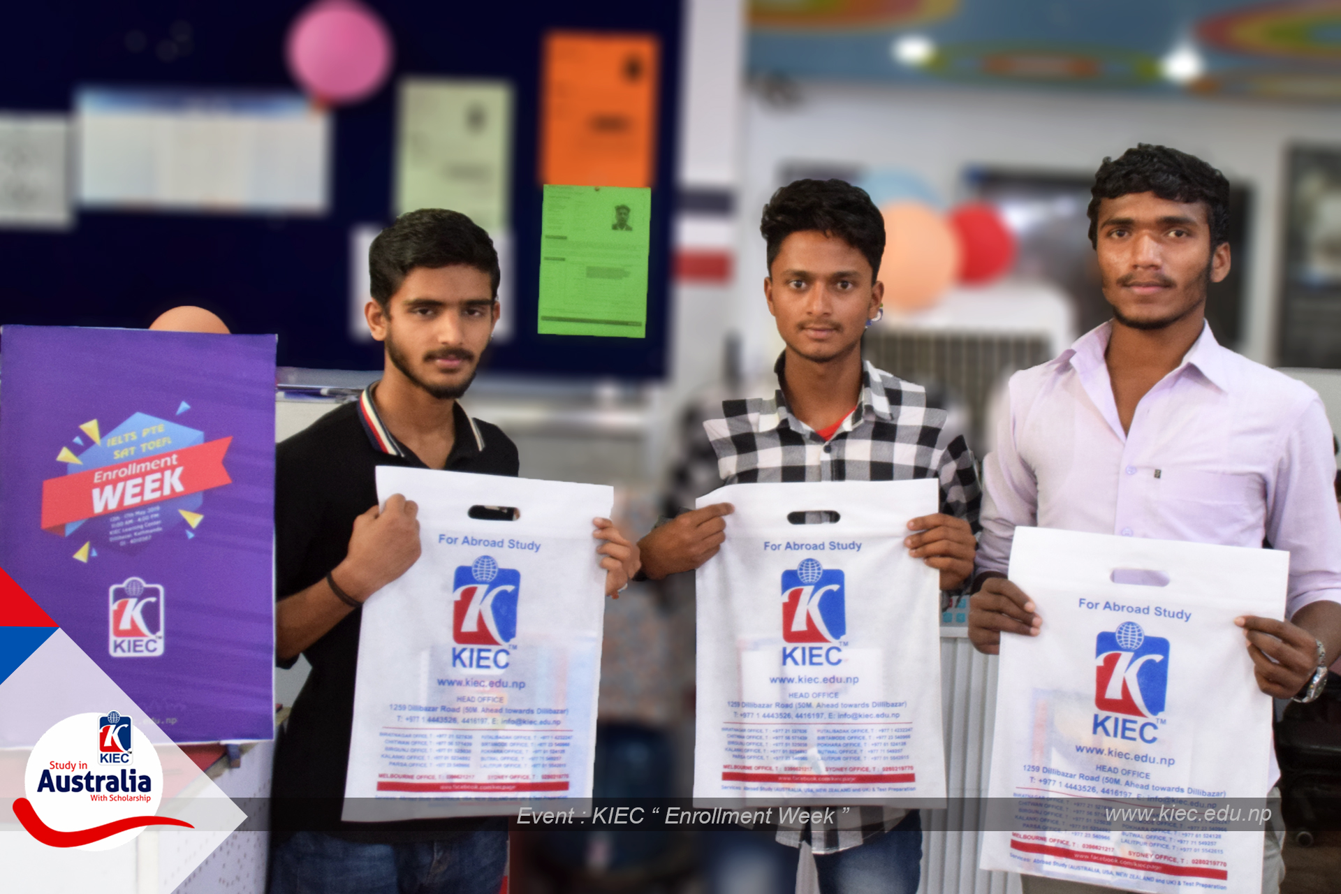 KIEC MD Rajendra Rijal distributing brochure to Students