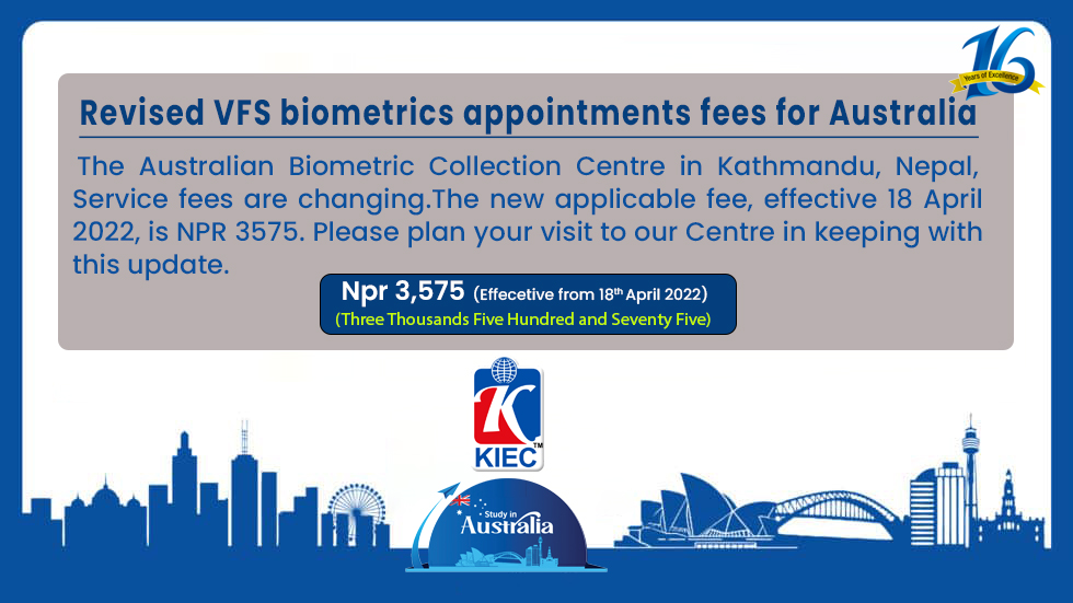 Revised VFS biometrics appointments fees for Australia (April 2022)